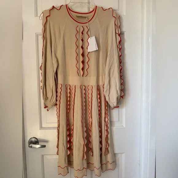 Zimmermann Beige and Red Midi Dress - Picture 1 of 9